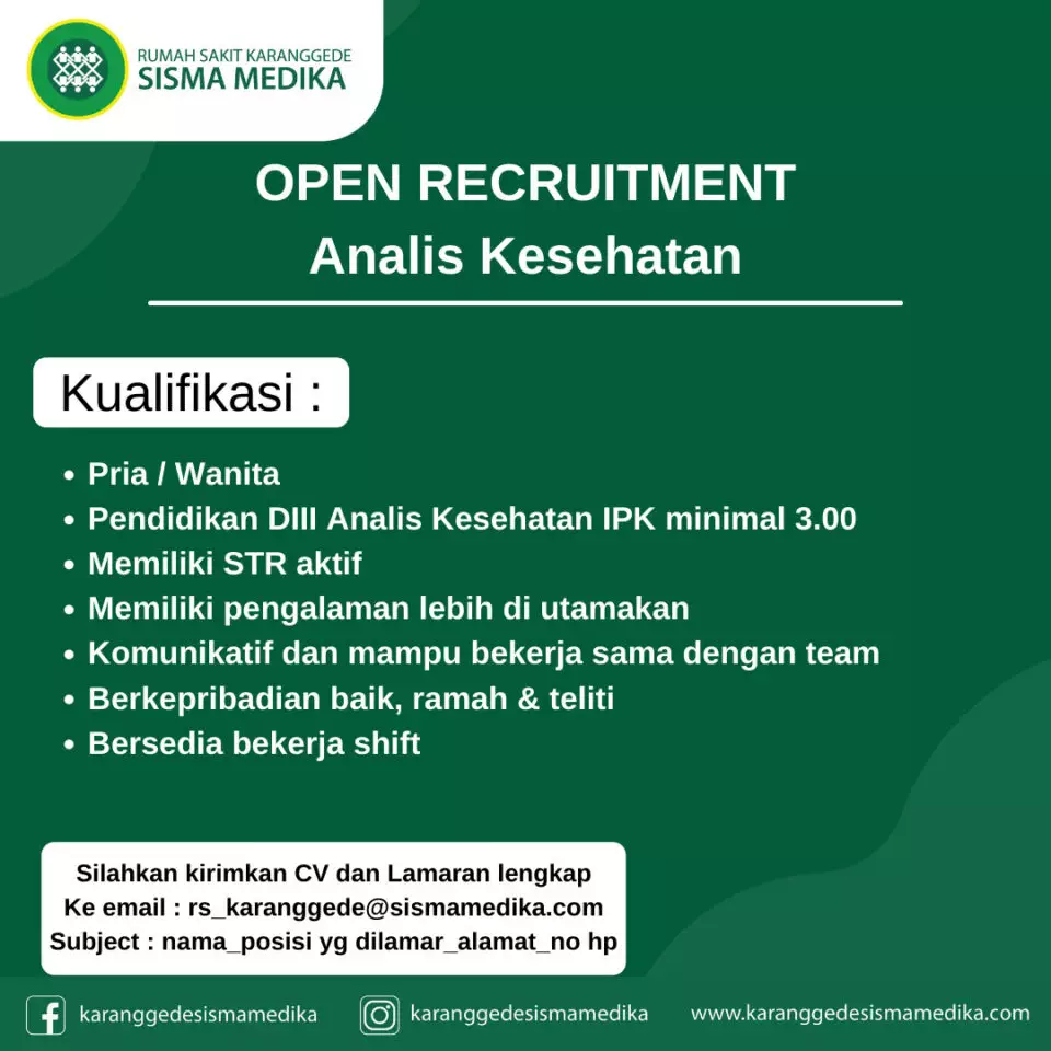 Lowongan Kerja Analis Kesehatan & Apoteker
