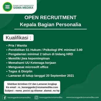 Lowongan Pekerjaan Kepala Bagian Personalia